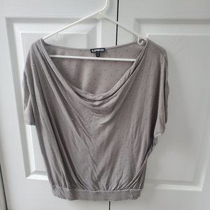 Express Scoop Neck Gray Shirt with Silver Embellishments